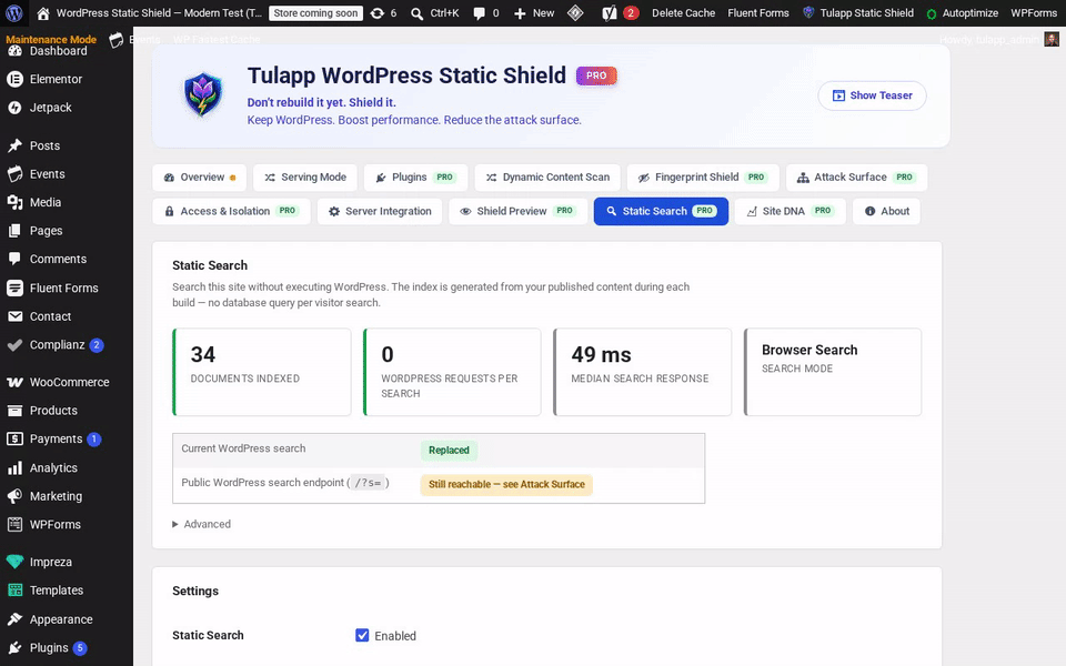 Static Search tab