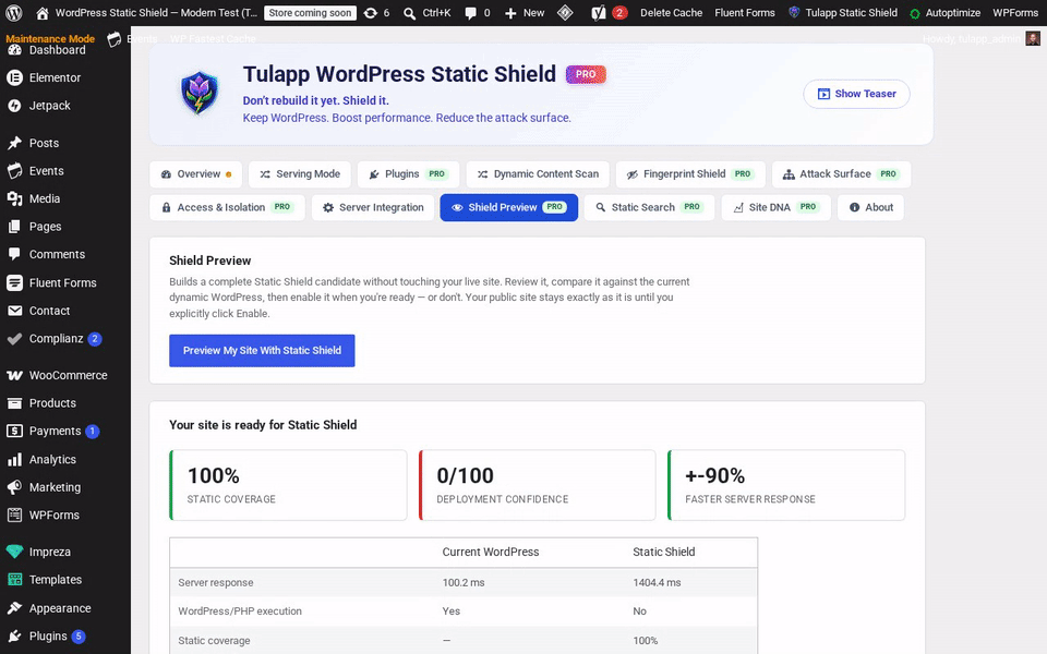 Shield Preview tab